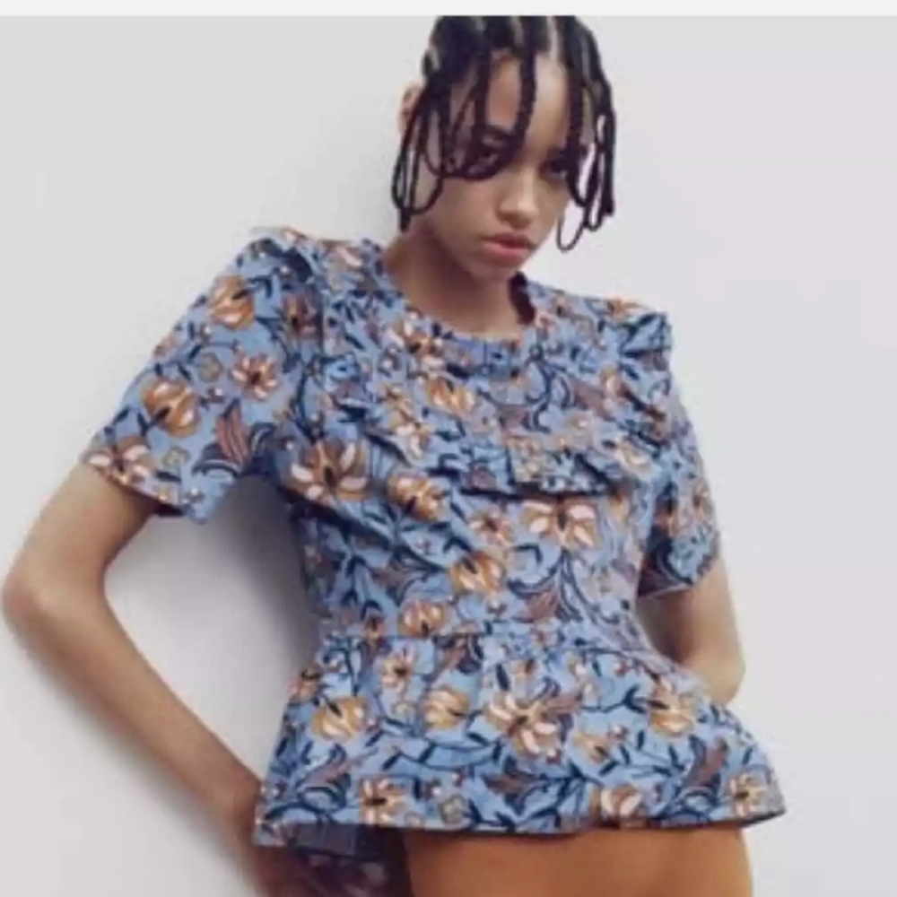 Zara Floral Printed Ruffle Peplum Top